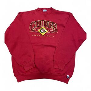 VINTAGE Kansas City Chiefs Crewneck Sweatshirt Red‎ Spell Out Football 90's XL